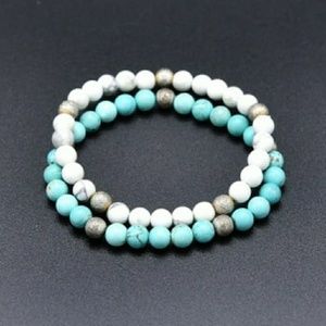 2 Beaded Stretch Bracelets Turquoise and Howelite